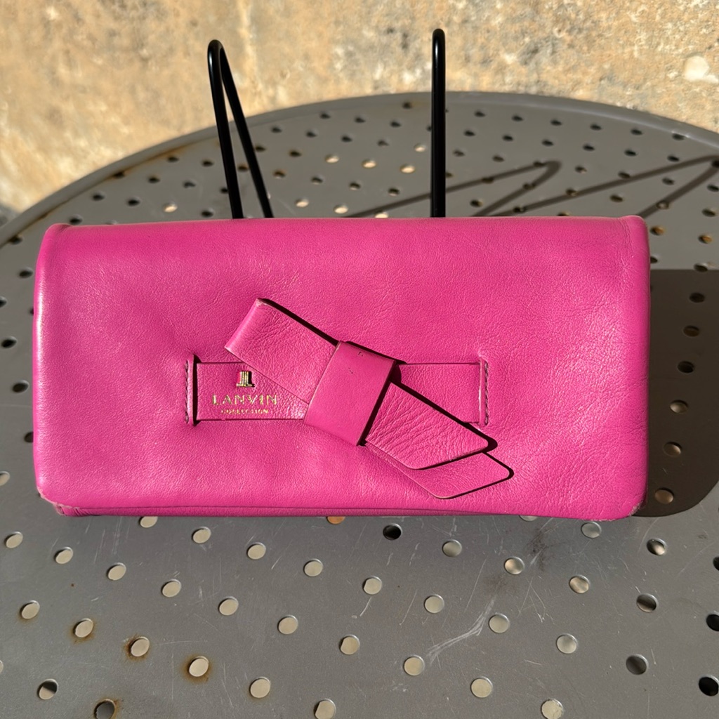Lanvin Pink Leather Wallet 10cc Slots 1 Outer Pocket&Gold Zip Coin Pocket.